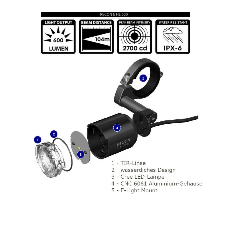 Giant Beleuchtung / Recon-E HL 600 600lm / Side Mount Halter Und Giant Kabel Im Lieferumfang Enthalten 5 Giant Beleuchtung / Recon-E HL 600 600lm / Side Mount Halter Und Giant Kabel Im Lieferumfang Enthalten – Bild 3